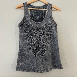 🦋 Maurices Grey Black Cross Biker Tank Top Vintage Retro Harley Davidson Medium